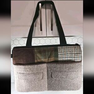 baabaazuzu Wool Zippered Tote Bag Upcycled Canvas Straps Four Pockets